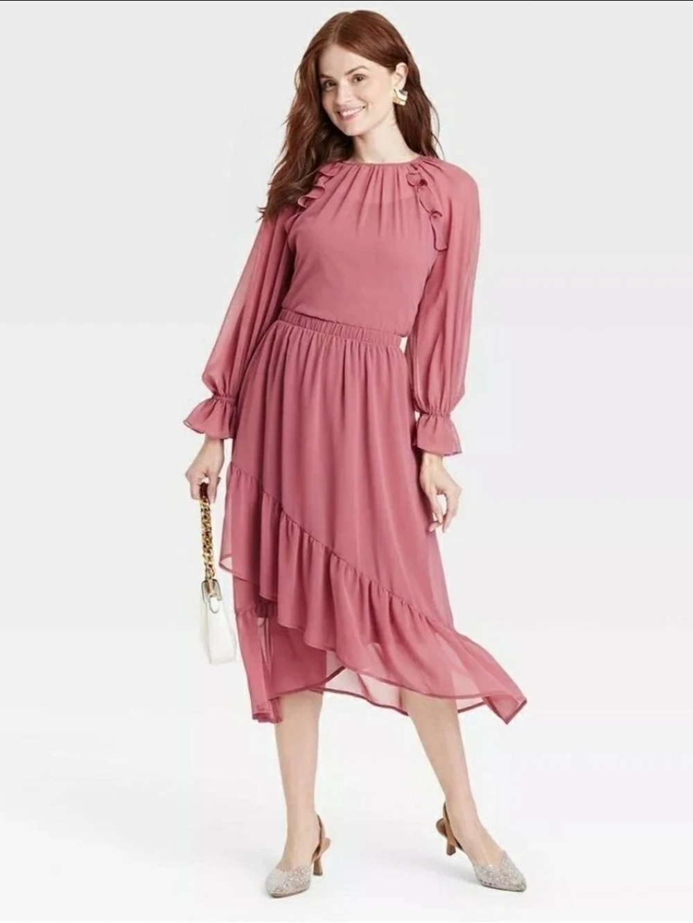 Women's Ruffle Midi Skirt - A New Day Rose Pink XS